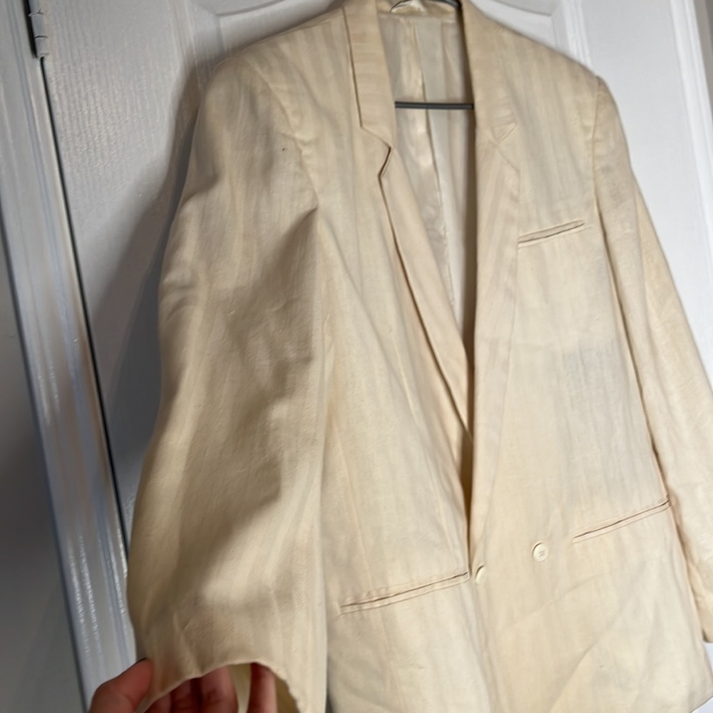 Women's Vintage Ivory Oversized linen blend Euro Summer Blazer Sz40" /L